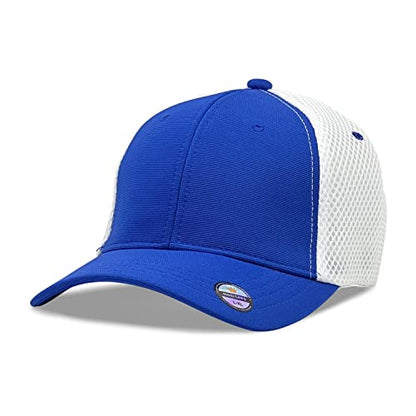 [2 Pack] Hybrid Stretch-Fitted Trucker Cap, Baseball Cap with Air Mesh - color: 2pk Blue/White (Air Mesh), size: Small-Medium