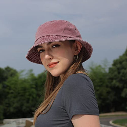 Washed Cotton Bucket Hats Packable Summer Beach Cap for Men Women - color: Ce-bh-green-red-orange