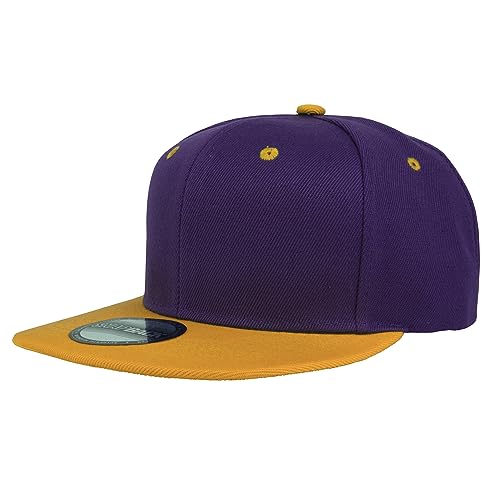 Gelante Snapback Hats for Men - Flat Bill Brim Baseball Cap Hat - Plain Blank Adjustable - color: Purple/Gold