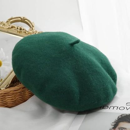 Women Beret Classic French Hat - Elegent Black Wool Beret for Party Romantic French Themed Fancy Dress(Size:S/M) - color: Green