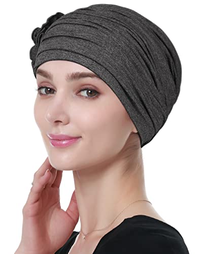 Alnorm Flower Design Chemo Hair Loss Caps Cancer Headwear for Women - color: Dark Hemp Grey
