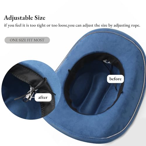 LIDHAY Cowboy Hat for Women Men with Shapeable Wide Brim Western Suede Hat for Cowboys and Cowgirls - color: Dark Blue