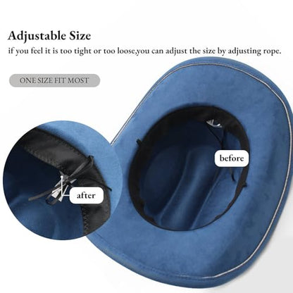 LIDHAY Cowboy Hat for Women Men with Shapeable Wide Brim Western Suede Hat for Cowboys and Cowgirls - color: Dark Blue