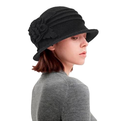 XuoAz Womens Winter Hat 1920s Wool Cloche Hat for Women Ladies Crushable