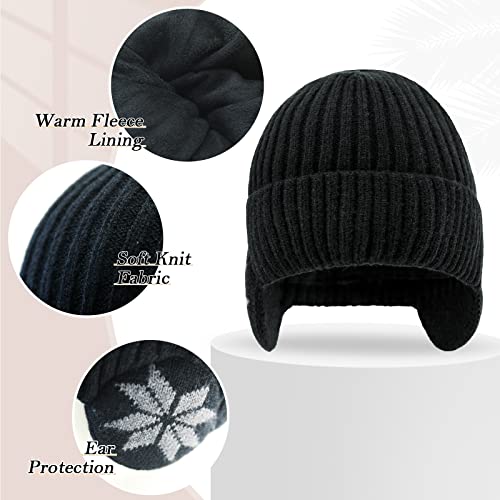 BAVST Hat for Men Knitted Beanie Women Winter Hats Men’s Stretchy Caps Outdoor Beanies Fleece Lined Ear Warmer - color: X-black