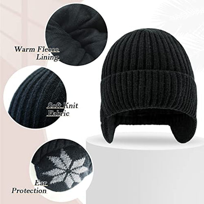 BAVST Hat for Men Knitted Beanie Women Winter Hats Men’s Stretchy Caps Outdoor Beanies Fleece Lined Ear Warmer - color: X-black
