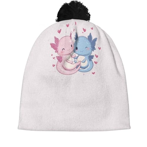 Girls Boys Winter Warm Knit Beanie Pompom Elasticity Slouchy Hat Skull Caps for Childrens - color: Love Axolotl