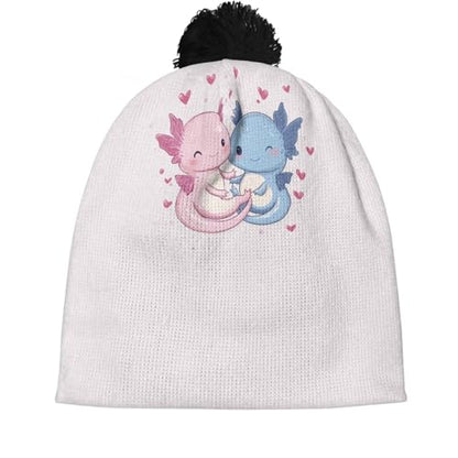 Girls Boys Winter Warm Knit Beanie Pompom Elasticity Slouchy Hat Skull Caps for Childrens - color: Love Axolotl