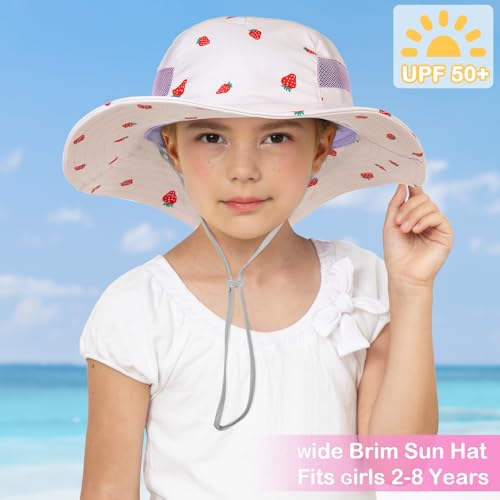 ICOSY Sun Hat for Kids Girls, UPF 50+ Wide Brim Beach Hat for Toddler - color: Off-white