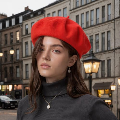 French Beret Hats for Women - Classic Wool Beret Hats Soft Knit Winter Cloche for Daily Outfits - color: Red