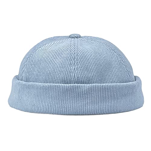 Vintage Old School Unisex Roll Cuff Brimless Sailor Docker Hat - color: 389-blue