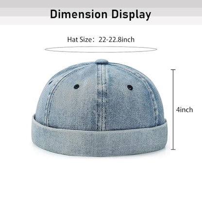 Men Docker Cap Brimless Skullcap Sailor Cap Rolled Cuff Retro Beanie Hat with Adjustable - color: Blue