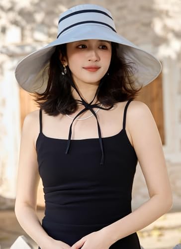 Women Wide Brim Sun Protection Hat Summer Fishing Hats - color: Gray