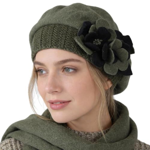 Women’s Vintage Wool Beret Winter Hats Elegant French Beret Beanie Dress Hat for Ladies - color: Hy023-green