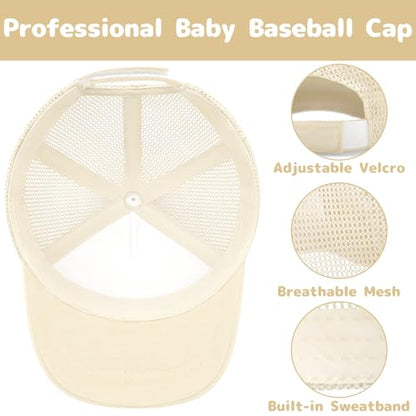 Olreco Baby Baseball Cap Toddler Baseball Hat with Mesh Infant Hat for Baby Boy Hats Toddler Ball Cap Kids Trucker Hats Girls - color: Beige, size: 0-12 Months