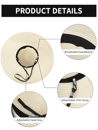 Sun Beach Straw Hats for Women, Summer Wide Brim Hat - color: White, size: X-Large