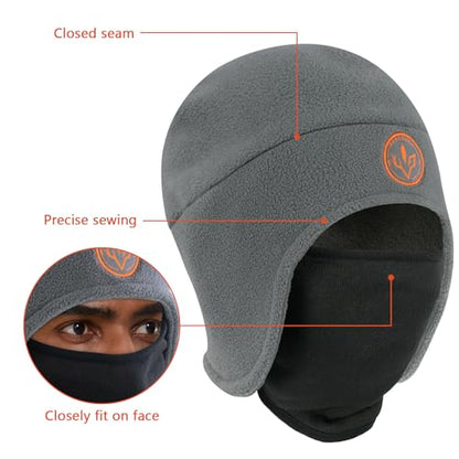 BASSDASH Unisex Soft Fleece 2-in-1 Hat with Mask Ear Flap - color: Grey