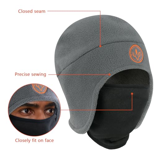 BASSDASH Unisex Soft Fleece 2-in-1 Hat with Mask Ear Flap - color: Grey