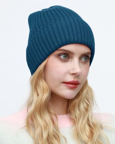 ROYBENS Womens Satin Lined Beanie for Men Wool Knit Cuffed Warm Winter Hats - color: 1pcs-denim Blue