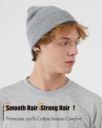 Satin Lined Knit Beanie Hat-100% Cotton Winter Hats for Women Men - color: 1-light Heather Grey
