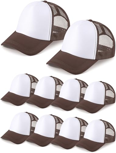 Tarpop 10 Pcs Sublimation Blank Trucker Hats Bulk - color: Coffee and White