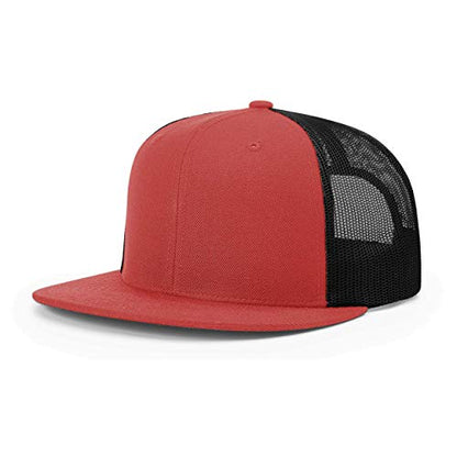 Richardson Unisex 511 Flatbill Trucker Adjustable Snapback Baseball Cap - color: Red/Black