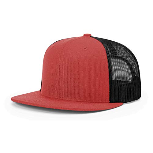 Richardson Unisex 511 Flatbill Trucker Adjustable Snapback Baseball Cap - color: Red/Black