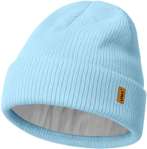 ATNKE Beanie for Men Women, Soft Warm Fleece Lined Winter Ski Beanies Hat Unisex Thick Stocking Knit Cuffed Skull Cap - color: #Light Blue