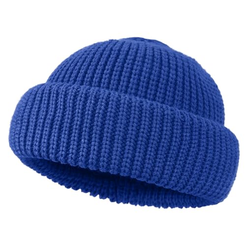 Clakllie Trawler Beanie Watch Hat Knit Cuffed Skullcap Roll-up Edge Stocking Hats Rolled Cuff Knitted Hat Ski Cap - color: Cdus-ddth3-royal Blue