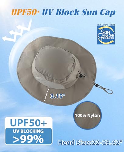 Home Prefer UPF50+ Mens Sun Hat Wide Brim Fishing Hat for Men UV Protection Womens Beach Bucket Hat for Golf Hiking Gardening - color: Cool Grey