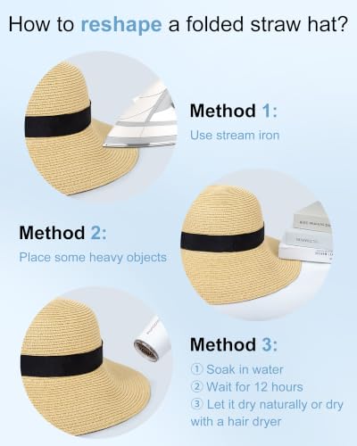 Sun Straw Hats for Women, Wide Brim Summer Beach Hat - color: Sand, size: X-Large