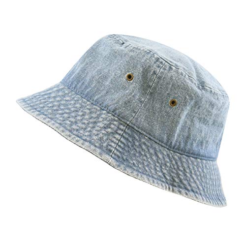 Cotton Bucket Hat Packable Sun Hat – Unisex Summer Travel Beach Fisherman Hat for Men Women Outdoor Fishing Hiking - color: 2. Light Denim, size: Large-X-Large