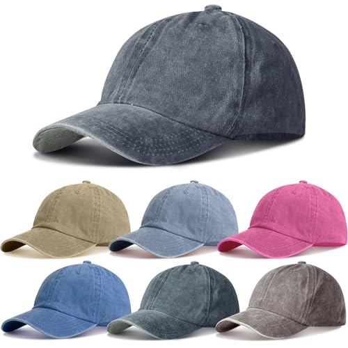 Geyoga 7 Pcs Vintage Baseball Hats - color: Black, Gray, Khaki, Dark Green, Navy Blue, Wine Red, Coffee, size: One Size