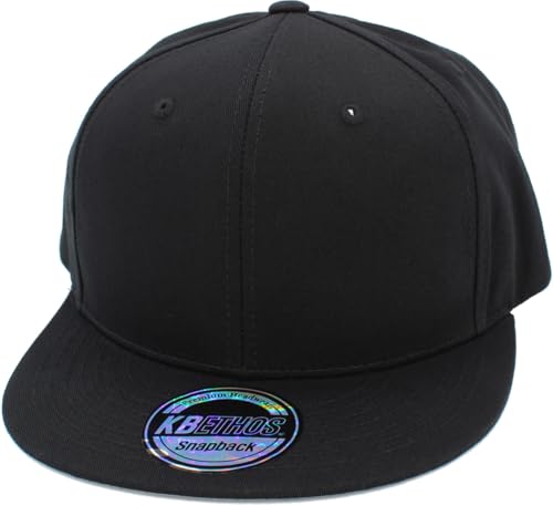 KBETHOS Classic Snapback Hat Blank Cap Underbrim Cotton Wool Blend Flat Visor Adjustable Unisex - color: Black