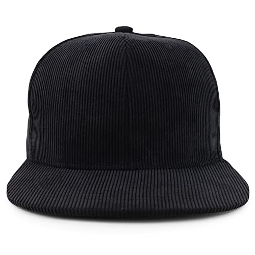 Trendy Apparel Shop High Profile Structured Woven Corduroy Plain Snapback Cap - color: Black