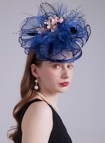Women's Organza Church Kentucky Hat Fascinato Wedding Cocktail Tea Party Derby Hats Sun Hat - color: 06-navy Blue