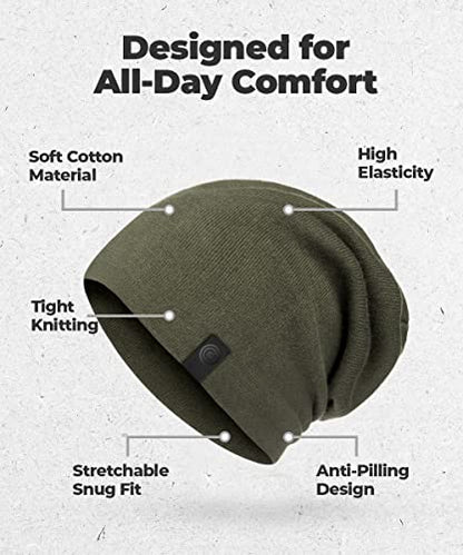 Warm Slouchy Beanie Hat - Deliciously Soft Daily Beanie in Fine Knit - color: Army Green