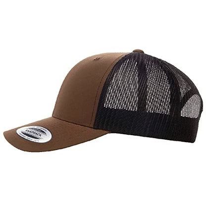 Yupoong Classic Mesh 6 Panel Retro Trucker Cap | Mid Profile Snapback - color: Coyote Brown/Black