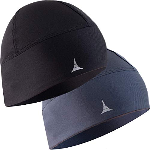 Skull Cap Helmet Liner Running Beanie - Ultimate Thermal Retention and Performance Moisture Wicking. Fits Under Helmets - color: 2pack - Black & Gray