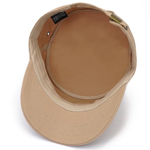 Cadet Hat Flat Top Hats Army Military Caps for Men Women - color: Beige D