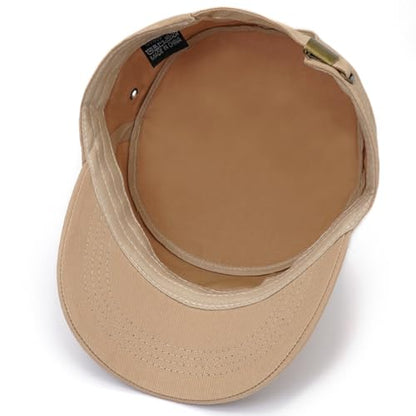 Cadet Hat Flat Top Hats Army Military Caps for Men Women - color: Beige D