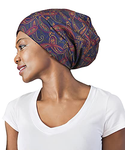 Adjustable Satin Lined Sleep Cap for Dreadlocks Curly Hair Large Head-Stay On Overnight - color: Black Yellow