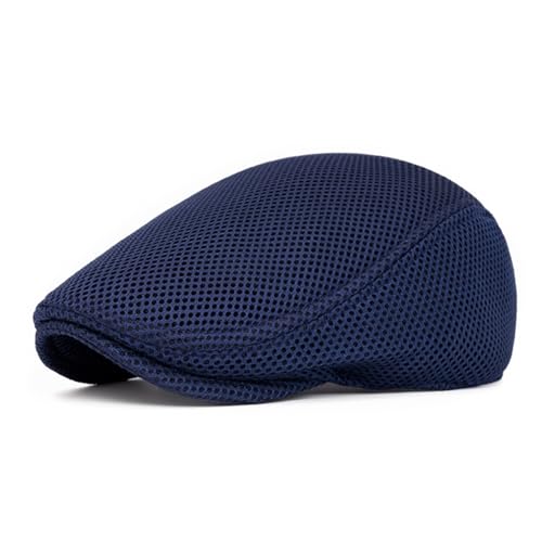 meioro Men's Mesh Flat Cap Summer Breathable Newsboy Hats Beret Ivy Cap Gatsby Irish Cabbie Driving Hat Full Head Wrap - color: Navy
