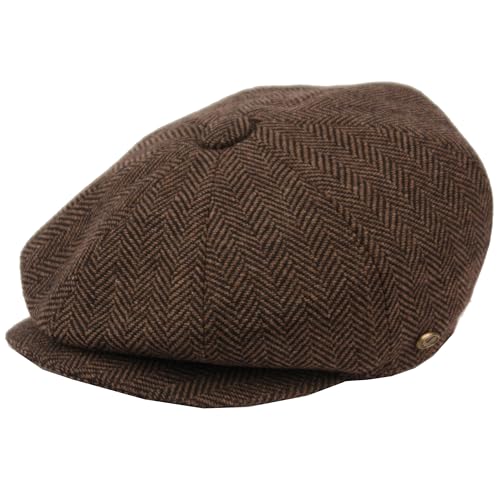Men's Classic 8 Panel Wool Blend Newsboy Snap Brim Collection Hat - color: Brown-nsb2318, size: Medium