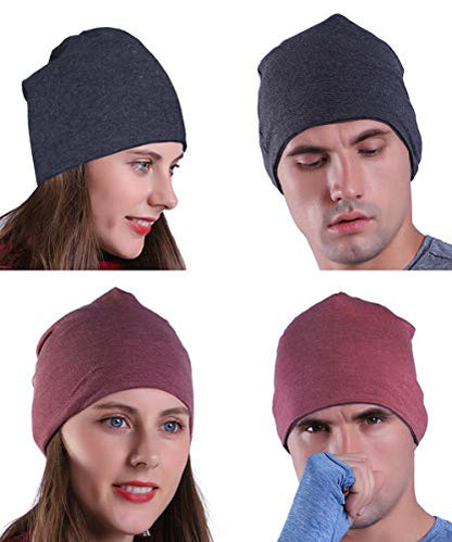 EMPIRELION Mens Running Beanie Hat, 9" Lightweight Helmet Liner Skull Cap - color: Dark Grey Mel. + Ruby Wine Mel.