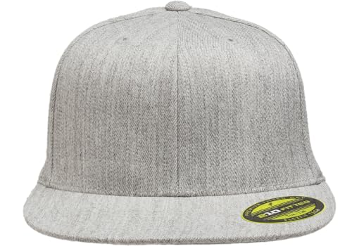 Flexfit Men's 210 Fitted Flat Bill Cap Hat Heather Grey, X-Large-XX-Large