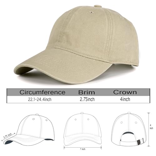 Edoneery Baseball Cap for Men and Women, Low Profile Washed Cotton Dad Hat - color: Beige