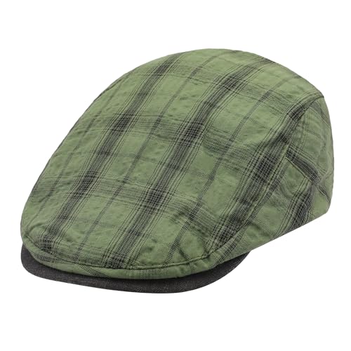 ZLYC Men Summer Flat Cap Scally Ivy Gatsby Newsboy Beret Driver Hat - color: Plaid Green