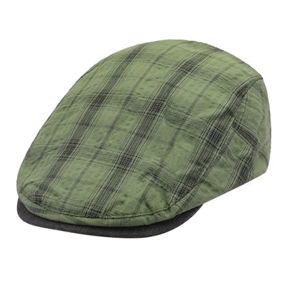 ZLYC Men Summer Flat Cap Scally Ivy Gatsby Newsboy Beret Driver Hat - color: Plaid Green