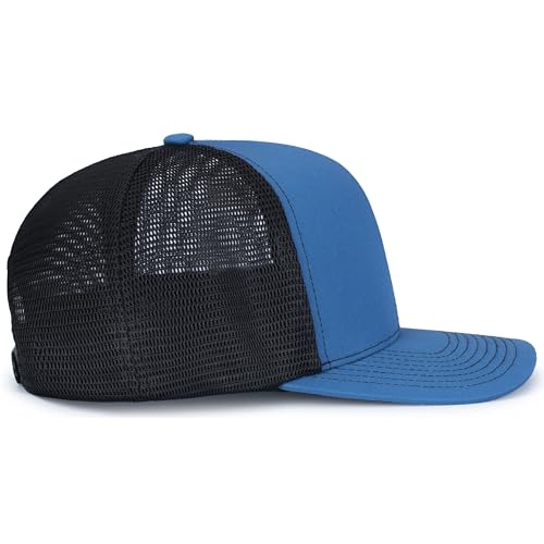 Pacific Headwear Contrast Stitch Trucker Pacflex Snapback Cap - color: Ocean Blue/Lt Charcoal/Ocean Blue